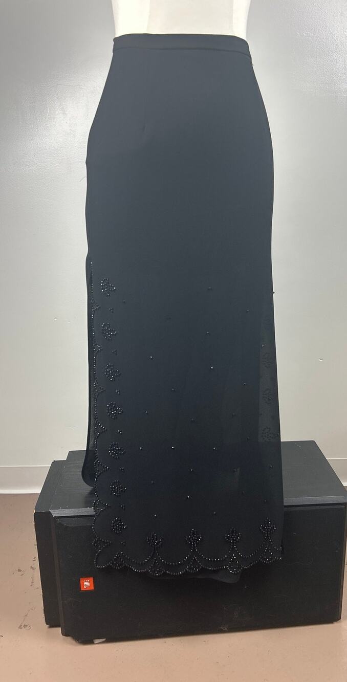 Dress Barn Black Sheer Long Skirt Lined Beaded Side Slit sz8